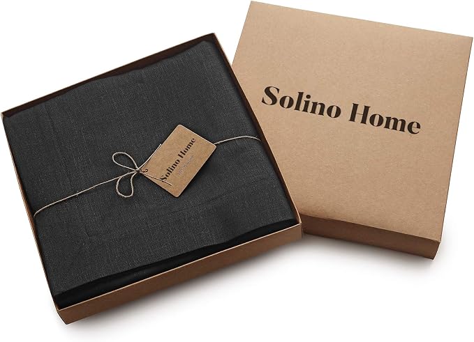 Solino Home Linen Black Tablecloth 60 x 144 Inch - 100% Pure Linen Rectangular Tablecloth - Machine Washable Table Cloth - Fete