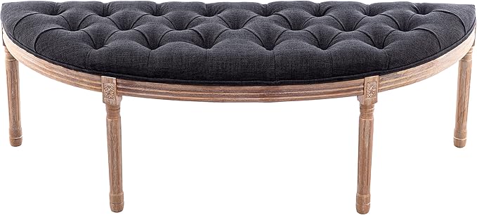 chairus Linen Halfmoon Entryway Bench 55" Button Tufted Semi-Circle Ottoman Comfy Upholstered Seat for Bedroom/End of Bed/Mudroom, Charcoal Black