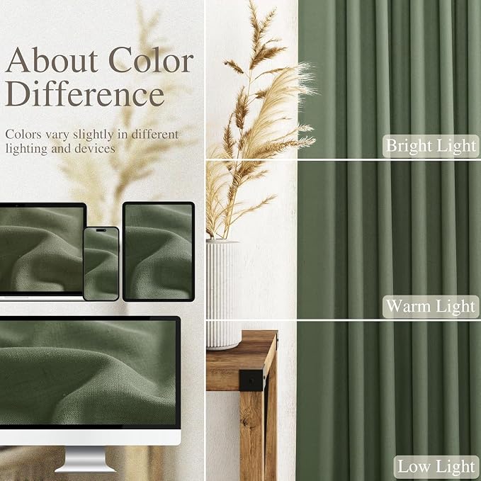 Nanspring Linen Kitchen Curtains 30 Inches Long 2 Panels Olive Green Semi Sheer Short Curtain Back Tab Rod Pocket Solid Privacy Cafe Tier Curtains for Cafe Bathroom Basement 36x30