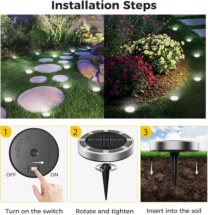 10 Pack Solar Ground Lights Outdoor, 8 LED Mini Flat Solar Disk Lights, IP65 Waterproof Anti-Rust Disc Light, Landscape Lighting for Garden Pathway Yard Walkway Driveway Lawn,Cool White