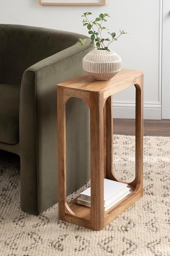 Kate and Laurel Dahl Modern Slatted Wooden Slim Side Table, 16 x 8 x 24, Natural Wood, Transitional Wood Narrow End Table for Use as Living Room Plant Stand or Small Bedroom Nightstand