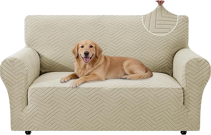 Stretch Sofa Slipcover 2 Cushion Couch Sofa Cover,55"-69" Non Slip Soft Couch Sofa Cover Washable Furniture Protector with Non Skid Foam and Elastic Bottom for Kids, Pets,Khaki