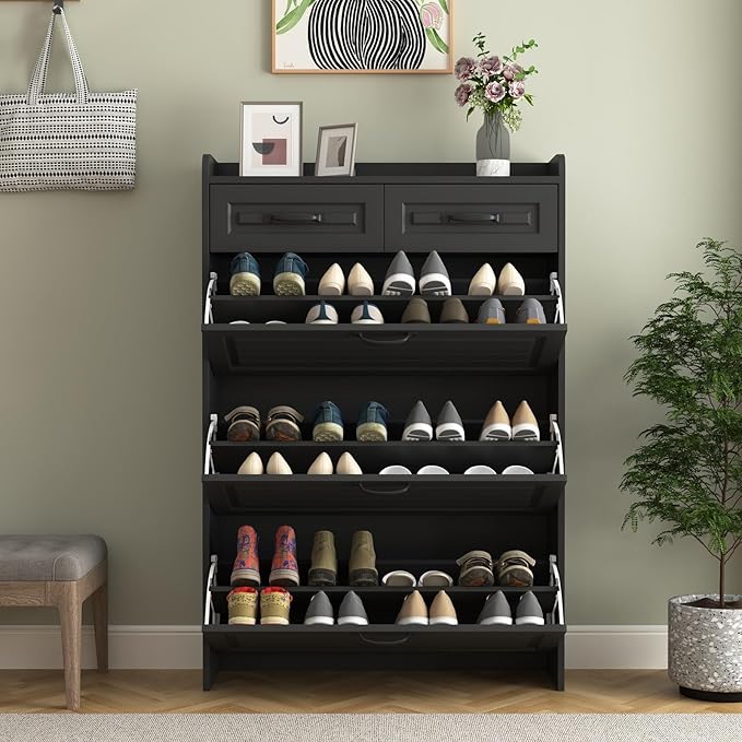 Shoe Storage Cabinet for Entryway with 3 Flip Drawers and 2 Top Drawers,Large Shoe Rack Organizer Cabinet for Closet,Hallway