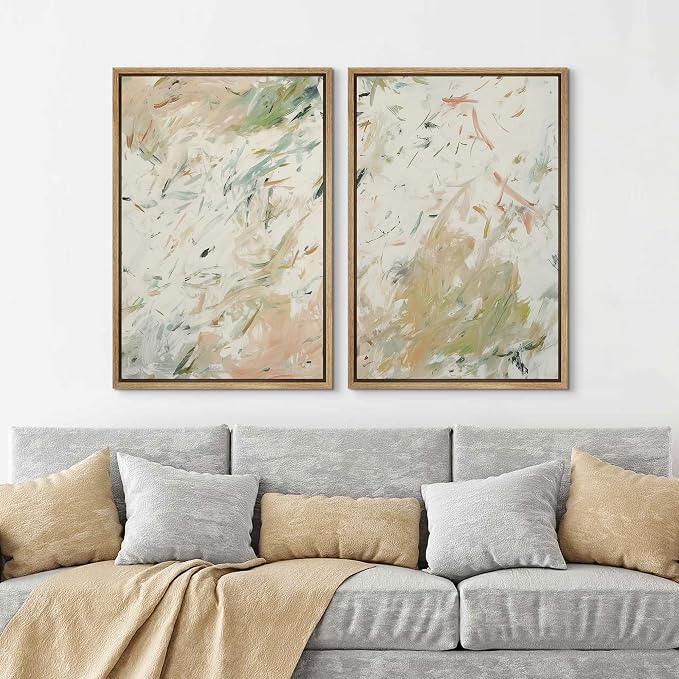 SIGNLEADER Framed Canvas Print Wall Art Soft Pastel Abstract Brushstroke Minimal Illustrations Modern Art Decorative Minimal Relax/Calm for Living Room, Bedroom, Office - 16"x24"x2 Natural