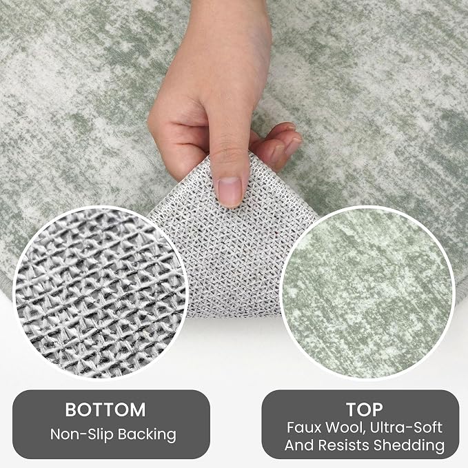 IOHOUZE Abstract Area Rug 3x5 Ft Washable Rugs for Entryway Indoor, Non Slip Kitchen Rug Printed Faux Wool Throw Rugs, Indoor Door Mat for Door Entrance Foyer Living Room, Sage Green