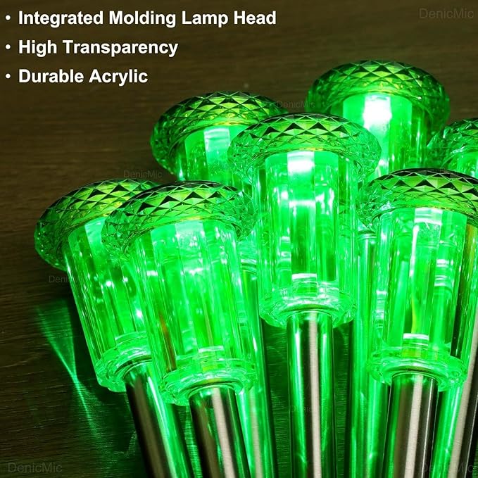 DenicMic Solar Lights Outdoor 10 Pack Waterproof Green LED Stainless Steel Stake Outside Lights for Yard Pathway Garden Driveway Walkway Landscape Path Lighting