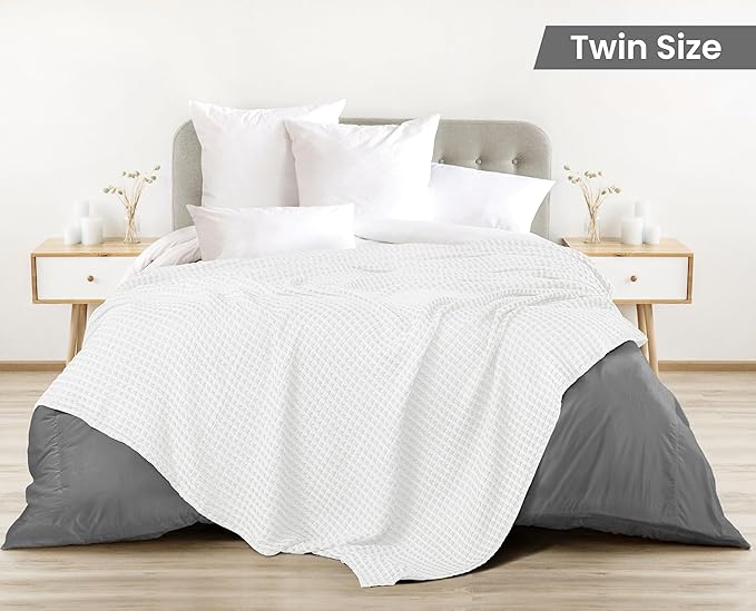 Utopia Bedding 100% Cotton Waffle Weave Blanket Twin Size for Bed - Lightweight, Breathable Summer Blankets for Couch Sofa Soft and Cozy, Gift for Mother’s Day Home Decor (White, 90x72 Inch)
