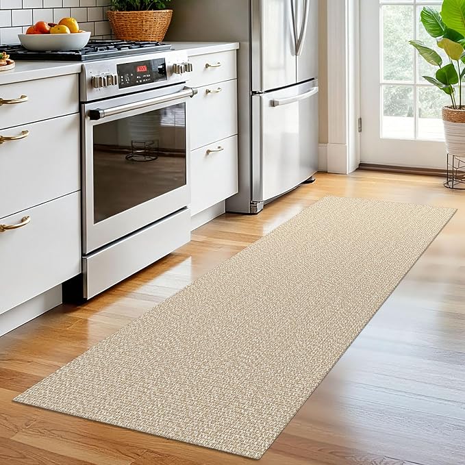 EARTHALL Washable Runner Rug 2x6 Ft Non Slip Runners for Hallways Cotton Rubber Backed Kitchen Runner Braided Indoor Floor Carpet Runners for Entryway, Hallway, Kitchen, Bedroom, Send/Beige