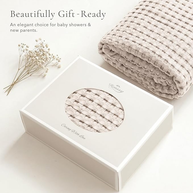 Konssy Waffle Baby Blanket - Soft & Cozy Nursery Swaddle Blanket, Lightweight Toddler Throw for Boys & Girls, Ideal for Wrapping (Oat)