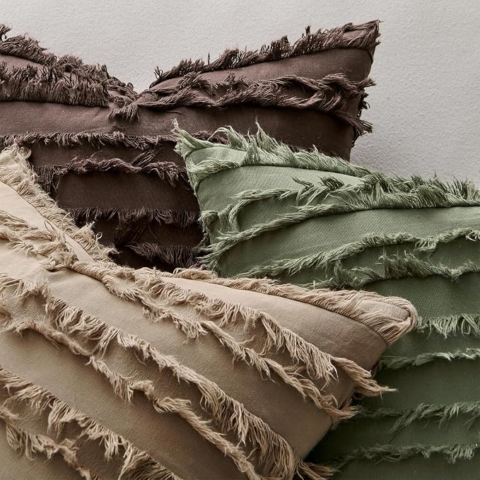 MIULEE Decorative Boho Throw Pillow Covers Set of 2 Dark Brown Chocolate Modern Linen Striped Jacquard Pattern Farmhouse Neutral Cushion Covers for Sofa Couch Living Room Bedroom 18x18 Inch Home Decor
