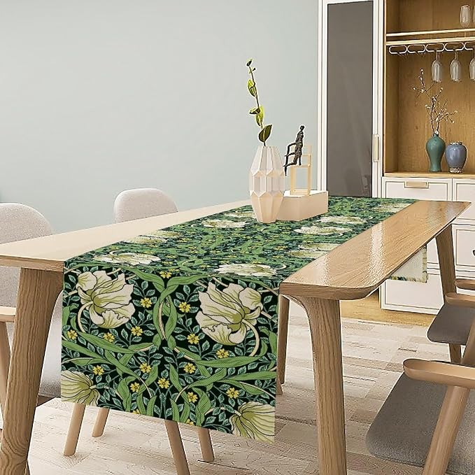 William Morris Vintage Flower Table Runner, Beautiful Vintage Boho Floral Tree Plant Pattern Dinner Runner for Home Kitchen Dining Table Decoration 13x70 Inch
