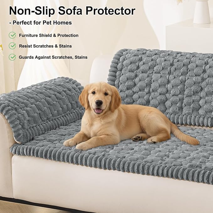 Smiry Couch Covers for Dogs Washable, Non Slip Fuzzy Pet Couch Covers for Sofa, Soft Thick Sofa Slipcovers Furniture Protector Pet Friendly (Grey, 27.6" x 70.9")