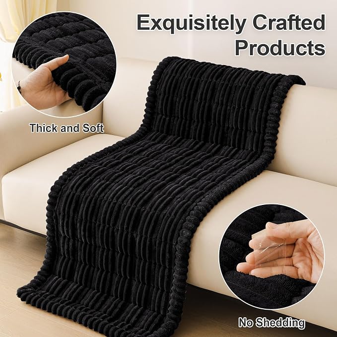 hyha Couch Cover for Dogs Washable, Non Slip Thick Flannel Sofa Protector, Pet Friendly Plush Furniture Cover for Sectional Sofa & Loveseat (Black, 35.4" x 35.4")