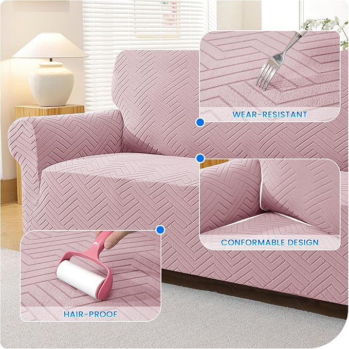 Stretch Sofa Slipcover 1 Piece Couch Sofa Cover,31"-46" Non Slip Soft Couch Sofa Cover Washable Furniture Protector with Non Skid Foam and Elastic Bottom for Kids, Pets,Pink