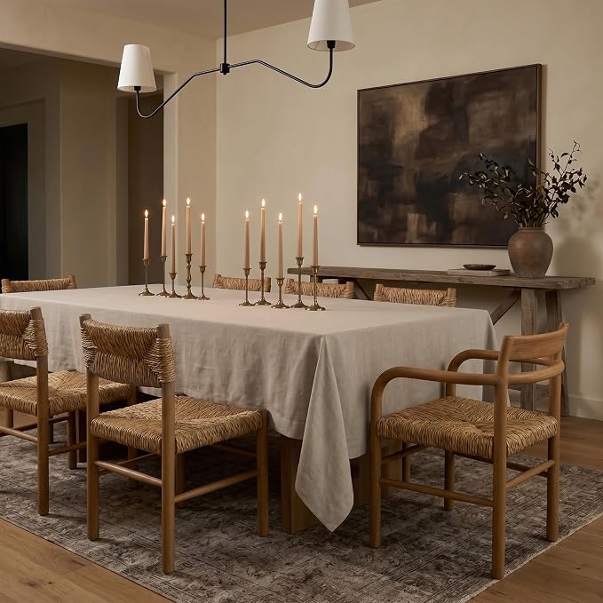 Solino Home Linen Natural Tablecloth 60 x 132 Inch - 100% Pure Linen Rectangular Tablecloth - Machine Washable Table Cloth for Summer - Fete
