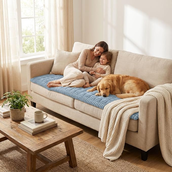 Smiry Couch Cover for Dogs Washable, Non Slip Fuzzy Pet Couch Covers for 3 Cushion Sofa Pet Friendly, Thick Soft Sofa Slipcovers Cushion Protector (Haze Blue, 27.6" x 59")