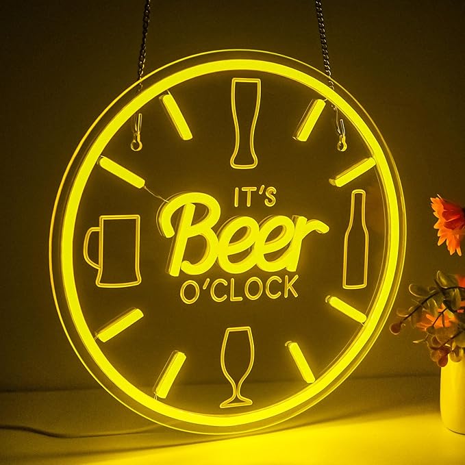 Beer Neon Sign Bar Neon Sign for Wall Decor, LED Dimmable It's Beer O'Clock Neon Light, USB Powered Neon Signs for Man Cave, Home Bar, Basement Bar, Bachelor Party Decor, Pub Wall Decor