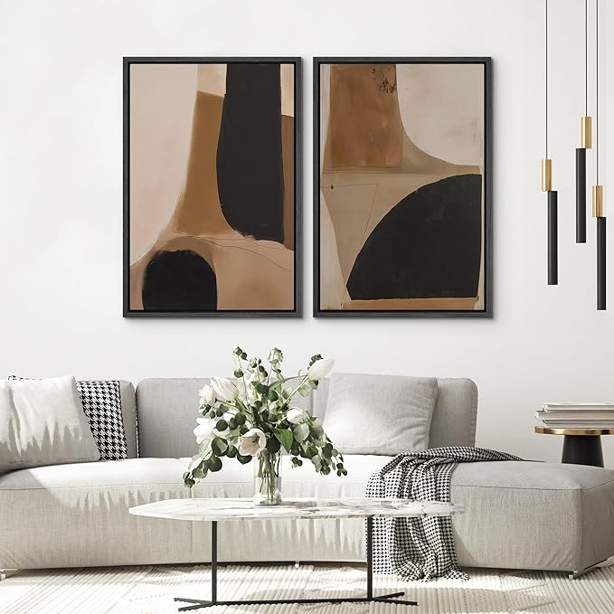 SIGNWIN Framed Canvas Print Wall Art Set Warm Neutral Abstract Shapes Illustrations Modern Art Rustic Colorful Ultra for Living Room, Bedroom, Office - 16"x24"x2 Black