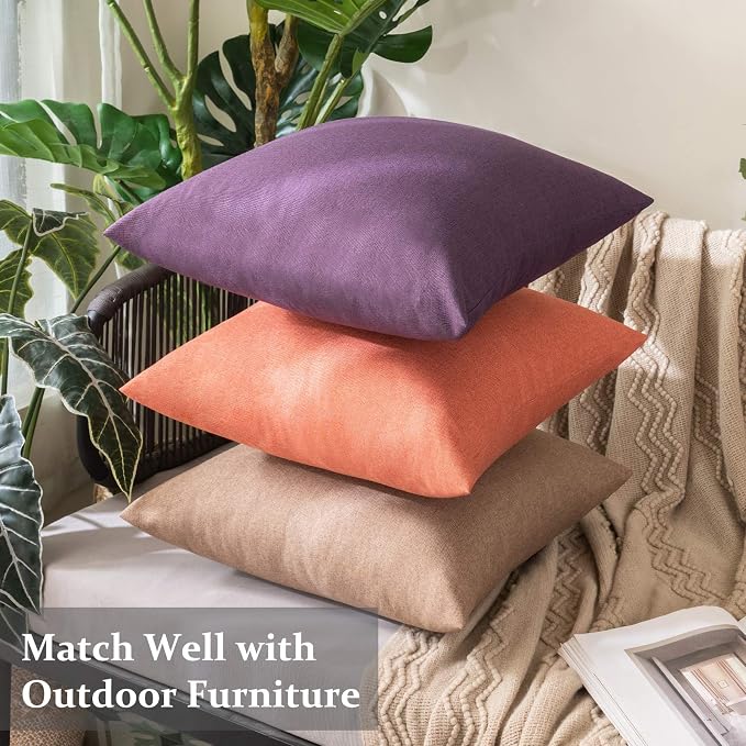 MIULEE Pack of 2 Decorative Outdoor Solid Waterproof Throw Pillow Covers Euro Sham Faux Linen Garden Farmhouse Cushion Cases for Patio Tent Balcony Couch Sofa 24x24 Inch Khaki