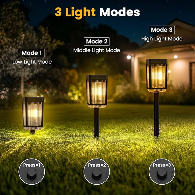 Solar Pathway Lights, 8 Pack Solar Powered Garden Lights Waterproof IP65, 10-40 LM Auto On/Off Outdoor Light for Lawn Patio Walkway Driveway Decor Landscape Lighting (Warm White)