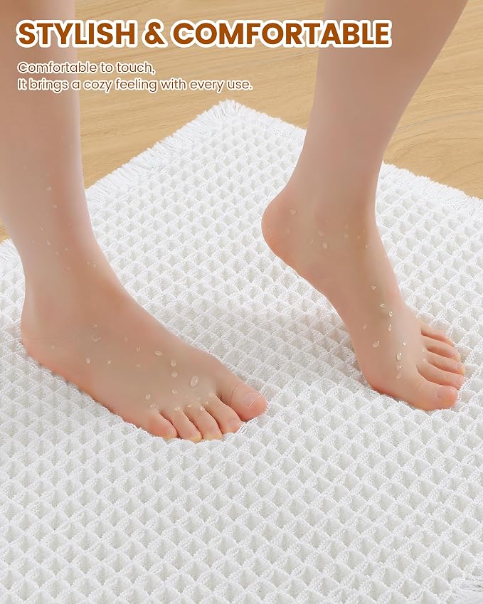 Smiry Waffle Bath Mat 59x35, Extra Soft Absorbent Bathroom Rugs, Non Slip Machine Washable Quick Dry Bath Rugs for Bathroom Floor, Tub, Shower, Home Decor Accessories, White