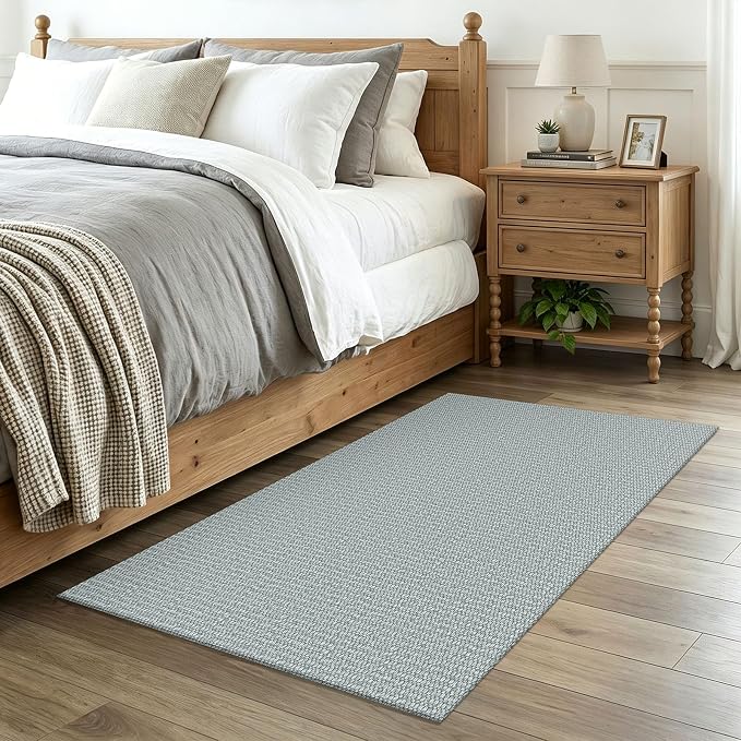 EARTHALL Washable Area Rug 3x4 Ft Non Slip Rugs for Entryway Braided Rubber Backed Throw Rugs Door Mat Indoor Outdoor Entrance Cotton Woven Rug for Kitchen Foyer Front Door Living Room, Turquoise/Gray
