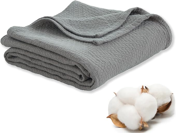 Premium 100% Cotton Blanket – All-Season Soft Breathable Bed Blanket for Throw Size – Lightweight Stylish Textured Throw for Bed– Giftable Cozy Bedding