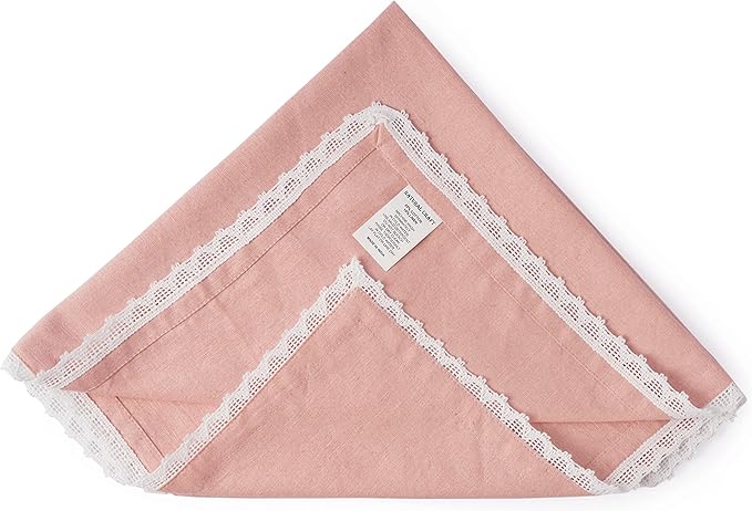 NATURALCRAFT Dinner Cloth Napkins Cotton Linen Blend Fabric 12 Pack Easter Special Edge Finish with Fine Lace for Every Day Use Napkins are Pre Shrunk and Good Absorbency 12x12 (Blush Pink)