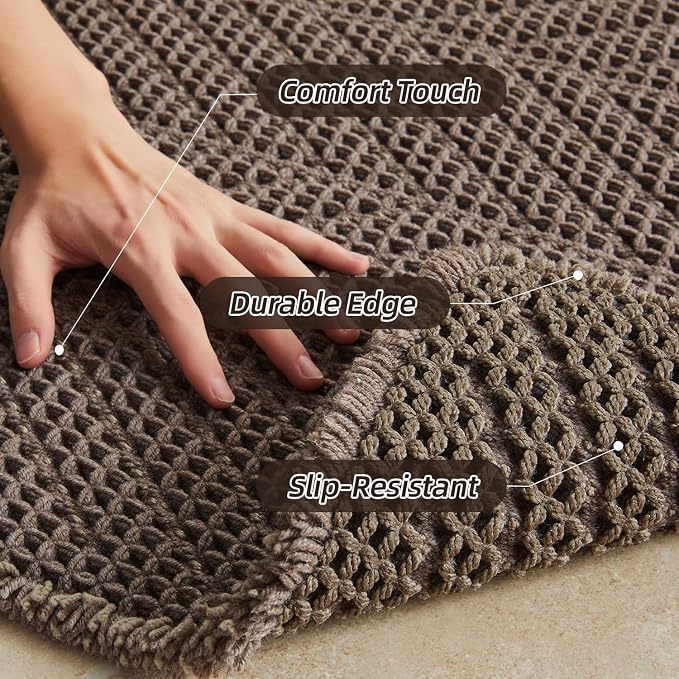Sunfly Boho Herringbone Runner, Ultra Soft Non-Slip Waffle Bath Mat - Super Absorbent & Quick Dry Washable,Bathroom Runner Rug 24"x60" Taupe