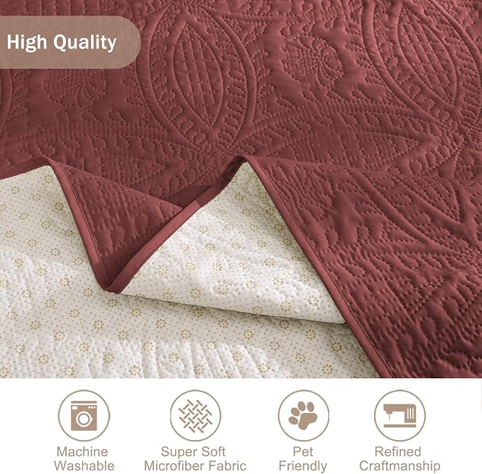 Soft Quilted Couch Cover with Pockets for Extra-Large Sofa, Anti-Slip Sofa Covers Washable for 3 Cushion Pet Friendly, Oversized Sofa Cover Water-Repellent (X-Large Sofa 78", Red)