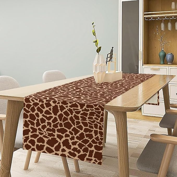 Fur Table Runner,Retro Farm Wild Animal Giraffe Pattern Table Runner for Coffee Table Dining Room Table Bedroom Party Holiday Decor 13x36inch