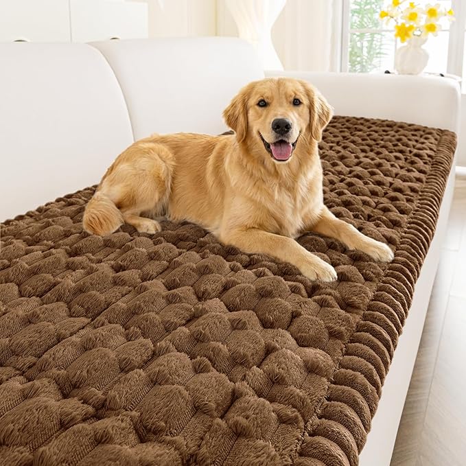 Smiry Couch Covers for Dogs Washable, Non Slip Fuzzy Pet Couch Covers for Sofa, Soft Thick Sofa Slipcovers Furniture Protector Pet Friendly (Chocolate, 27.6" x 59")