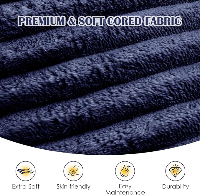 SHOUREN Stuffed Round Pouf Ottoman, Lightweight and Fluffy Poufs Storage Ottoman for Living Room,Corduroy Foot Rest with Shredded Foam Filling,Soft Floor Pouf for Couch,20"x15", Navy