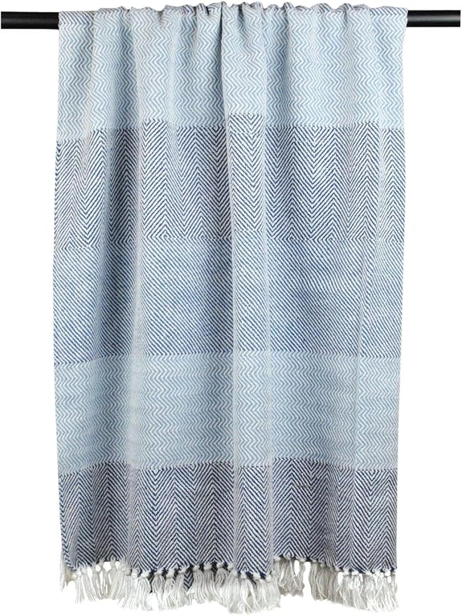 DII Herringbone Striped Collection Cotton Throw Blanket, 50x60, Blue