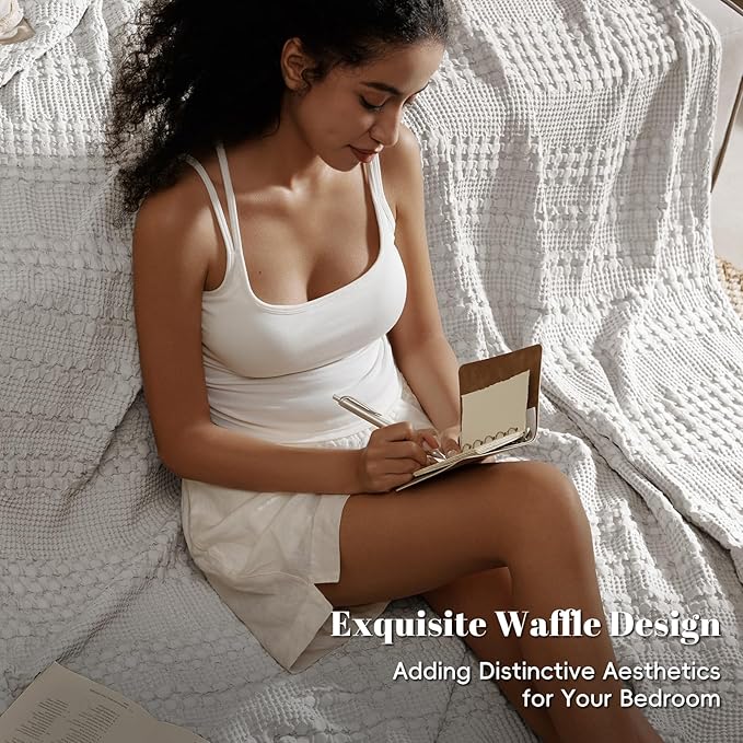 PHF 100% Cotton Waffle Weave Blanket King Size for Bed, Soft Lightweight & Breathable for Spring and Summer, All-Season Comfort, Luxury Aesthetic Blanket for Home Decor, 108"x90", Light Grey