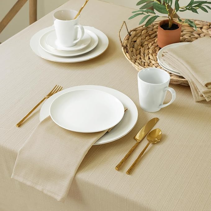 Benson Mills Cameron Textured Fabric Table Cloth, for Everyday Home Dining, Parties, Weddings & Holiday Tablecloths (60" x 120" Rectangular, Flax/Beige/Taupe)