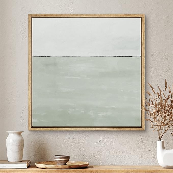 SIGNWIN Framed Canvas Print Wall Art Watercolor Abstract Gray Landscape Nature Shapes Illustrations Modern Art Decorative Contemporary Minimal for Living Room, Bedroom, Office - 16"x16" Natural