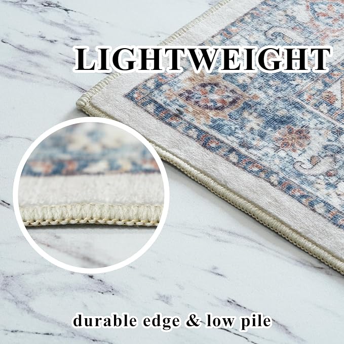 2x4 Washable Kitchen Runner Rug: Vintage Non-Slip Low Pile Entryway Area Rugs Thin Light Weight Carpet for Nursery Bedroom Soft Water Resisitant Floor Mat for Bathroom Laudry Room(2x4,Brick)