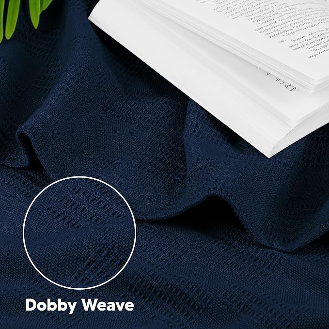 Utopia Bedding 100% Cotton Thermal Blanket Navy Throw Size Soft, Lightweight, Breathable, Cozy Spring and Summer Blanket for Couch and Sofa, Home Room Decor Gifts for Women and Men (50x60 Inches)