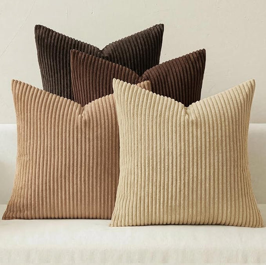 MIULEE Boho Farmhouse Throw Pillow Covers 18x18 Inch Set of 4 Rustic Mordern Neutral Cushion Covers Soft Corduroy Nordic Home Decor for Couch Bed Sofa Living Room Dark Brown