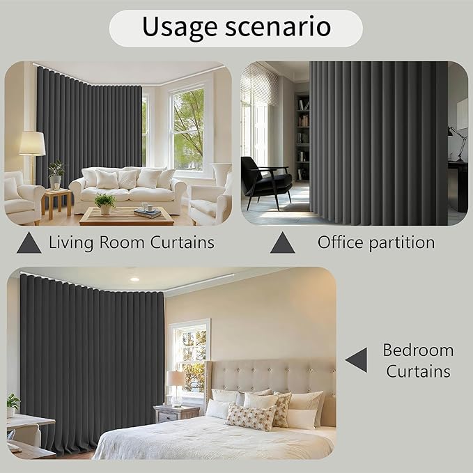 Room Divider Curtains & Flexible Bendable Tracks Set,Privacy Dividers Ceiling Track Curtain Window Blackout Curtains for Living Room Bedroom (W100 × H84 in 1 Panel Grey Drape & White Rail)