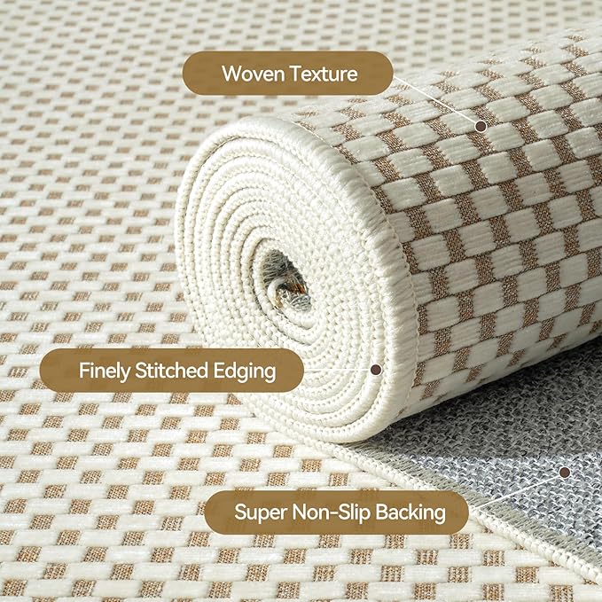 YDKGL 2x8 ft Hallway Runner Rug Extra Long Boho Woven Kitchen Runner Rugs Mat Non Slip Washable, Soft Entryway Laundry Hall Floor Runner Carpet for Indoor Backdoor Bedroom Hallway Living Room, Beige
