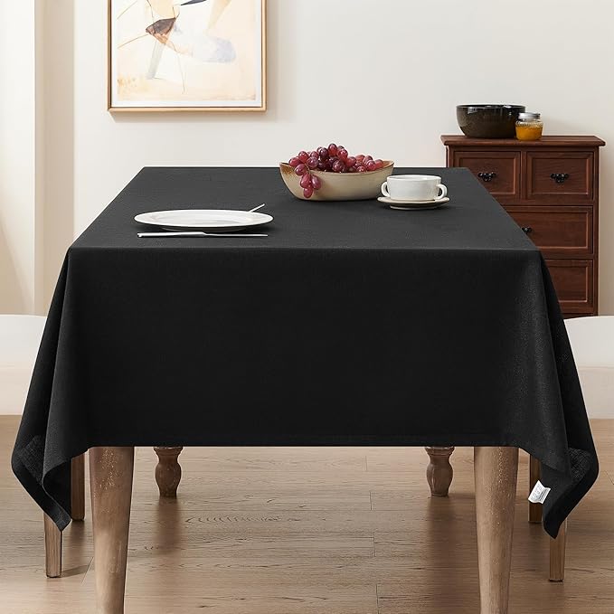 Black Rectangle Tablecloth 55 x 102 Inch Linen Table Cloth for 6 Foot Rectangle Table Wrinkle Resistant Washable Fabric Cloth Tablecloth for Buffet Holiday Party Dinner Wedding