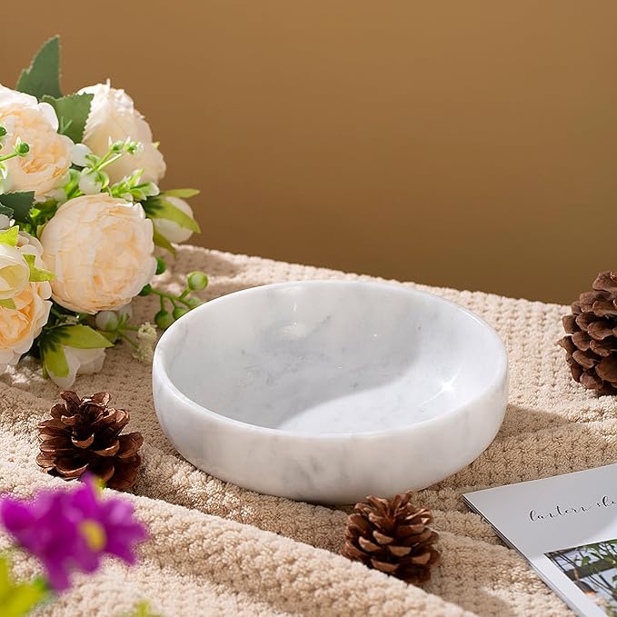 5.91'' Large Decorative Bowl, Natural Marble Decorative Bowls for Home Decor, Key Bowl, Large Incense Burner, Smudge Bowl, Coffee Tables Centerpiece, Soap Serving Bowl