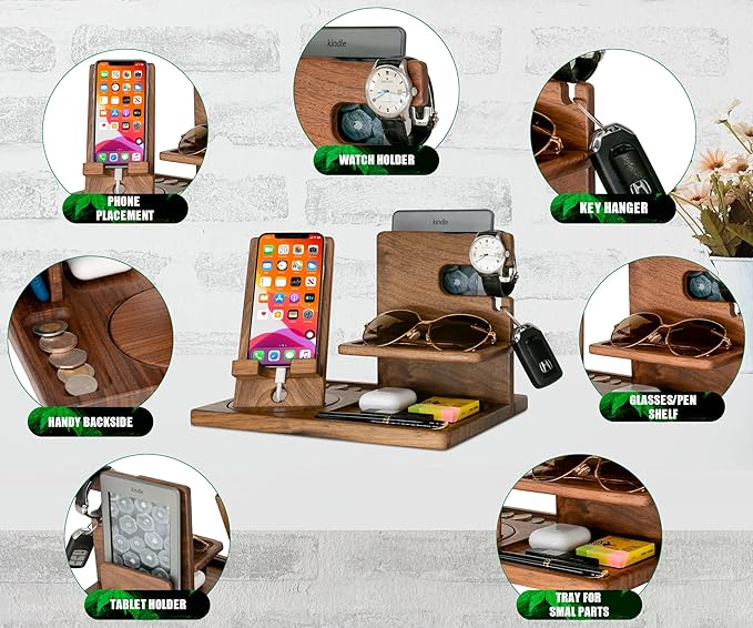 Personalized Best Boss Gifts - Wood Phone Docking Station & Nightstand Organizer - Anniversary, Birthday, Female & Male Boss Gifts, Christmas