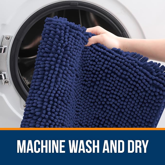 OLANLY Bathroom Runner Rugs 47x17, Soft Absorbent Chenille Bath Rugs, Rubber Backing Quick Dry, Machine Washable Long Bath Mats for Bathroom, Tub and Shower, Home Decor Accessories, Twilight Sapphire