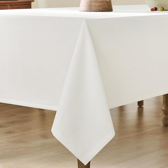 Natural Linen Tablecloth Rectangle 55 x 63 Inch Cream Colored Table Cloth Wrinkle Resistant Heavy Duty Neutral Modern Farmhouse Thick Faux Burlap Textured Table Covers for Dining Holiday Party