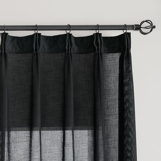 Black Semi Sheer Curtains 108 Inches Long, Linen Textured Light Filtering Curtains & Drapes for Bedroom, Dark Moody Modern Farmhouse Window, Pinch Pleat Floor to Ceiling Curtain with Hooks