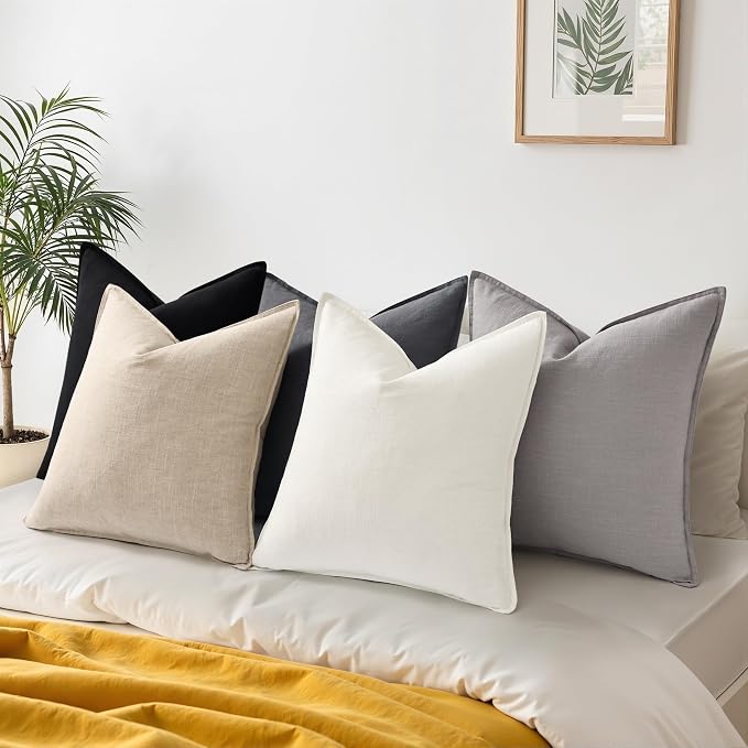 decorUhome Summer Decorative Linen Euro Sham Throw Pillow Covers 26x26 Inch Set of 2 Dark Grey Pillow Covers with Flange Edges Soft Farmhouse Boho Accent Pillow Cases for Couch Bed Living Room