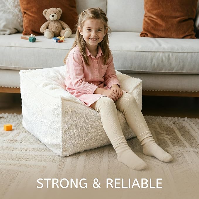 Square Boucle Pouf Ottoman Footrest, Soft & Lightweight Footstool with Foam Filling for Living Room & Bedroom, Laid-Back Lounge Style